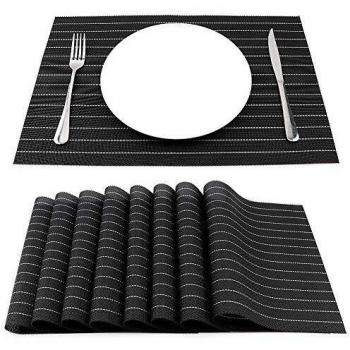 Table vinyle tissé noir doublé 45 × 30 cm, ensemble de 8 pièces