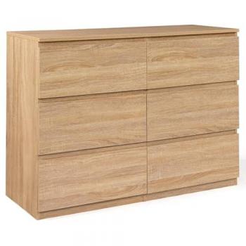 Commode TOMI 6 tiroirs 110 cm en bois effet hêtre