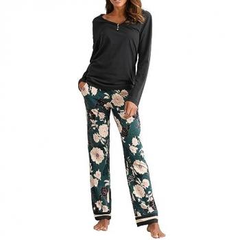 S.Oliver Damen Homewear Pyjama Set Gr. 40/42, schwarz und dunkelgrün