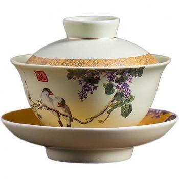 Puer Tea Set: Gaiwan de Cerámica con Placa y Tapa Elegante