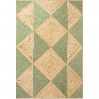 Tappeto di iuta intrecciato geometrico beige e verde 160 x 230 cm stile boho naturale