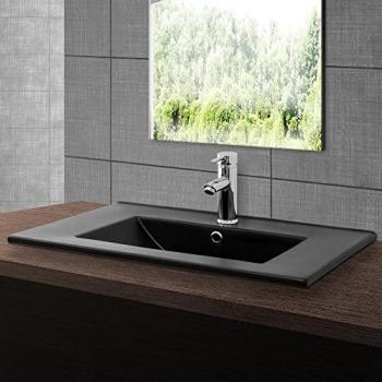 ML-Design Lavabo en Céramique Noir Mat 71x16,5x46,5 cm, Rectangle, Vasque à Encastrer Moderne