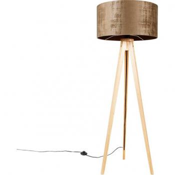 Lámpara Trípode de Madera con Tela Marrón 50 CM