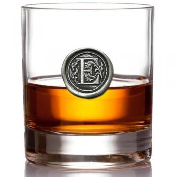 Personalized Pewter Co 11oz Whiskey Glass – ‘E’ Initial Seal