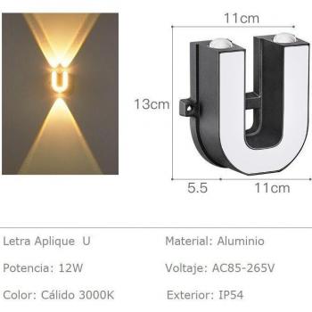 Lettre U Éclairée 220V Aluminium pour Signalétique
