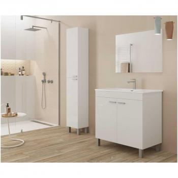 Kolding Mobile Bagno 80 cm, Bianco Lucido, Specchio, Doppie Colonne e LED – Abitare