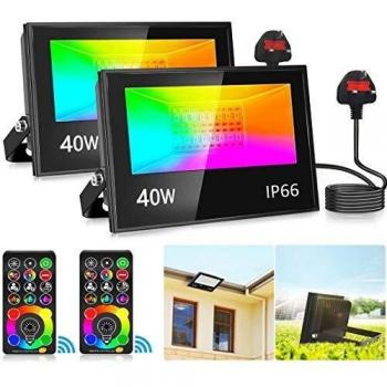 UltraBright 250W Outdoor Flood Light, 40W LED, IP66, Daylight Sensor, RGB