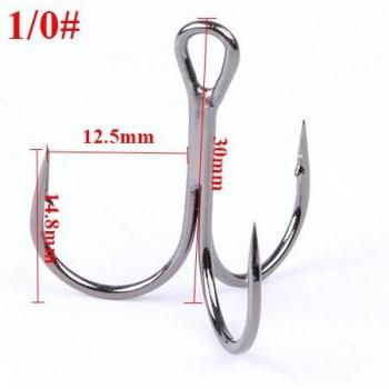 High Carbon Steel Treble Hooks 10pcs Size 3/0#-1#