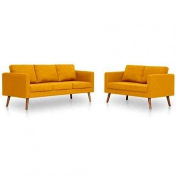 VidaXL Golden Beige Upholstered Sofa Kit, Two Drawer Units