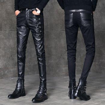 Men's Hip Hop Punk Black Faux Leather Pants