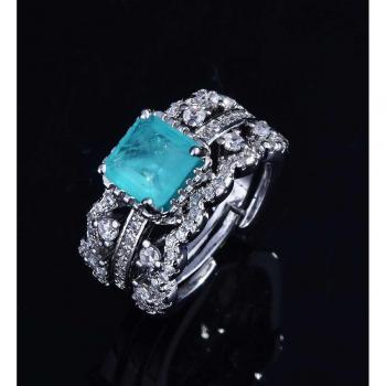 QTT Stilvoller Silberring mit Quadrat Paraiba Turmalin