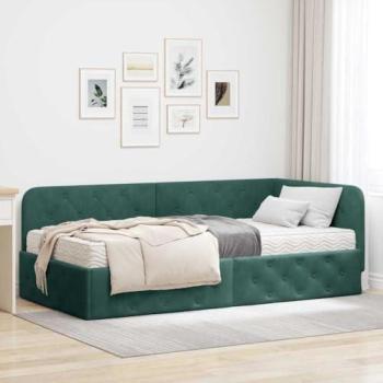 Lit d’angle vert foncé 90 × 200 cm en velours
