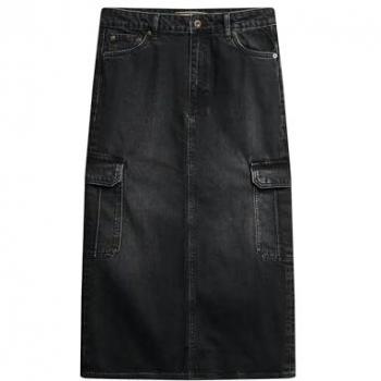 Jupe Mi-longue à Poches Cargo en Jean Noir pour Femme Superdry