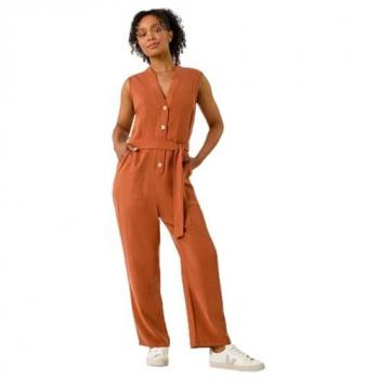 Brown Petite Jumpsuit with Button Details for Women