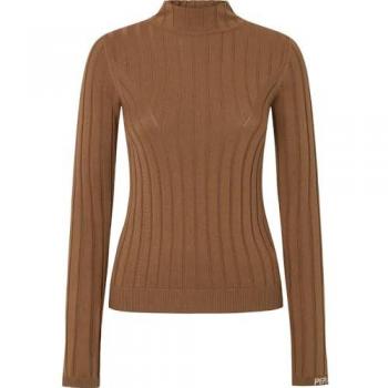 Jersey de mujer Pepe Jeans Izabel de punto canalé con cuello alto en color marrón (Stowe Beige), talla S