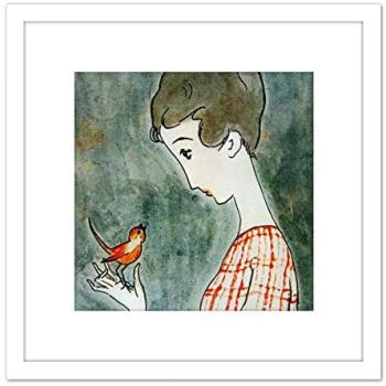 Japanese Crimson Bird – 8x8 Wood-Framed Canvas with Mount