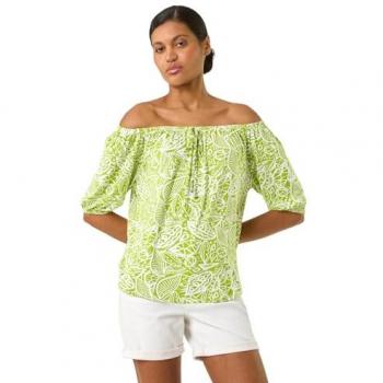 Roman Roman Top Bardot Vert à Motifs Floraux