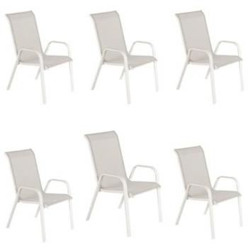 Paquete de 6 sillones de exterior apilables en color blanco envejecido