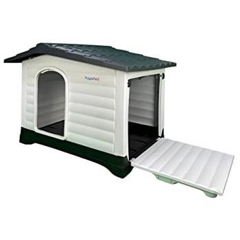 HugglePets Weatherproof Plastic Dog Kennel with Ramp Door and Easy Clean Base