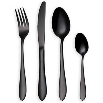 HOMQUEN 24-Piece Black Knife Fork Spoon Set for 6