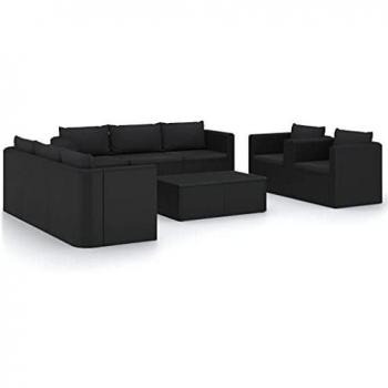 VidaXL 10-teiliges Garten-Lounge-Set mit Kissen aus schwarzem Poly Rattan