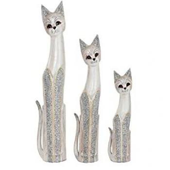 Figuras Decorativas de Gatos en Madera de Albasia Gris Beige (17 x 6 x 100 cm) (17 x 8 x 99 cm)