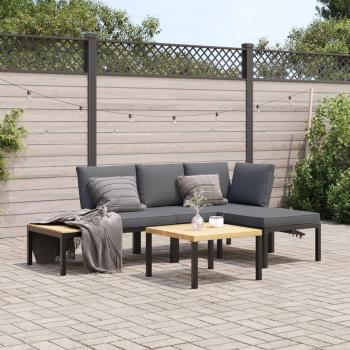 4-Piece Black Aluminium Patio Sofa Set with Cushions