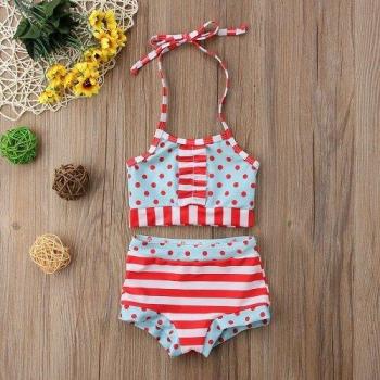 High Neck Geometric Swim Set for Girls