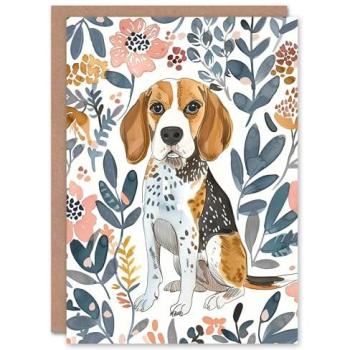 Artery8 Floral Beagle Happy Birthday Card