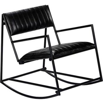 VidaXL Люлеещ стол, черен, естествена кожа