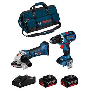 Bosch 18V Complete Kit BK208BAG: 60C GSR, 125V‑LI GWS, Two 4Ah Batteries, GAL18V‑40 Charger + Protective Bag