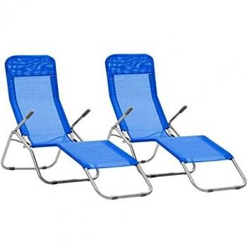 Lot de 2 chaises longues pliables Textilène bleu