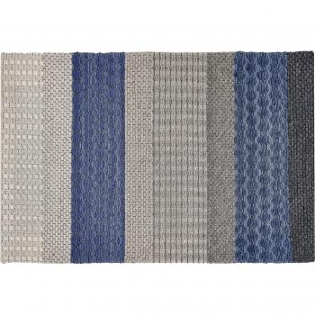 Blue and Grey Striped Wool Area Rug 140 x 200 cm