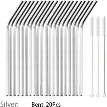 Edelstahl-Trinkhalme Set 5/12/23 Stücke, umweltfreundlich, 215x6mm mit Reinigungsbürsten für Getränke und Barwerkzeuge
