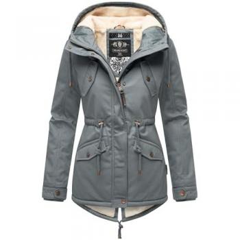 Winterjacke MARIKOO Manolya Gr. XXL (44), blau (graublau), Damen, Oberstoff: 100% Baumwolle, Futter: 100% Polyester, Wattierung: 100% Polyester, Ärmelfutter: 100% Polyester