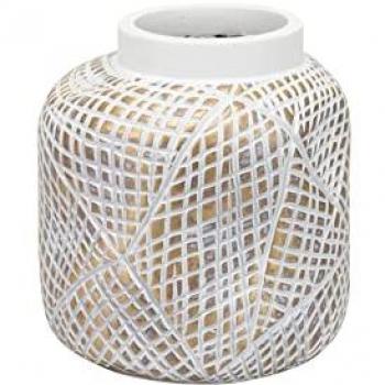 Florero Geométrico de Resina Marrón y Blanco 16x16x17 cm