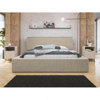 Swan Lit Coffre 180x200 cm – Sommier Inclus, Velours Grosses Côtes – Taupe
