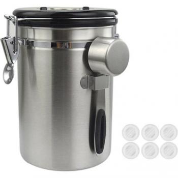 Recipiente a prueba de aire para café de 1.5 litros con indicador de fecha, medida y válvula de CO2