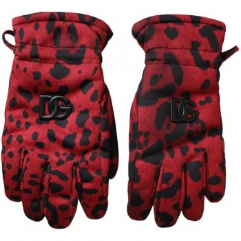 Dolce & Gabbana Red Leopard Logo Wrist Length Gloves Size M Unisex