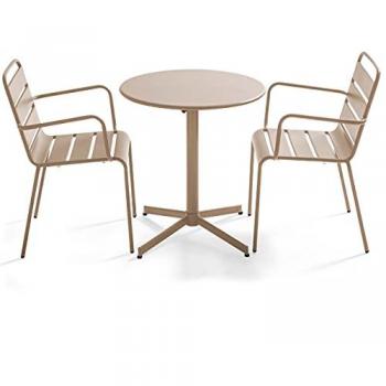 Set jardin 1 table + 2 fauteuils en métal taupe