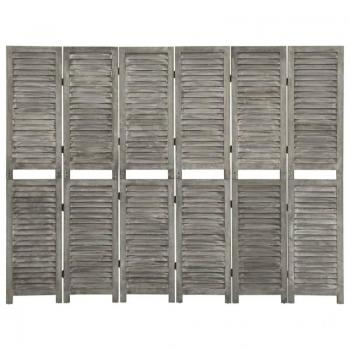 Biombo de madera maciza gris 6 paneles 214x166 cm