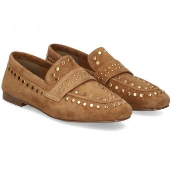 Mocasines de ante marrón con tachas para mujer de la marca Lodi