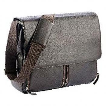 Stylish Black Leather Laptop Messenger Bag 40 cm