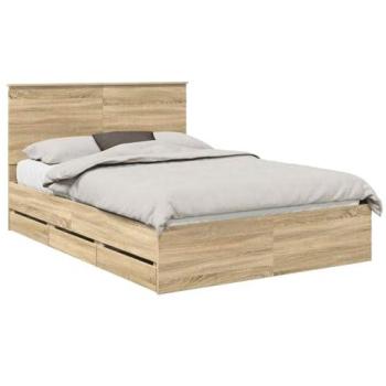 Wooden Sonoma Oak 140x200 Bed Frame with Convenient Drawer – Engineer Finish