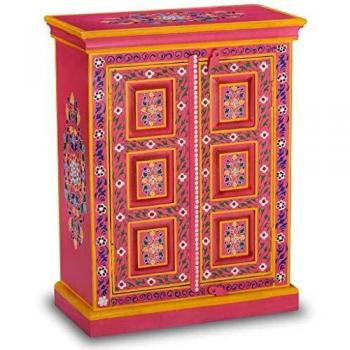 Solid Mango Wood Pink Hand Painted Sideboard