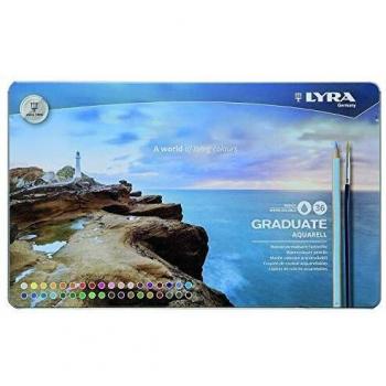 Ensemble de 36 crayons de couleur aquarelle Graduate LYRA avec pinceau en métal