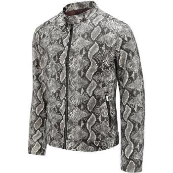 MIXCUBIC Unique Snakeskin Print Men's PU Leather Jacket, S-XXL