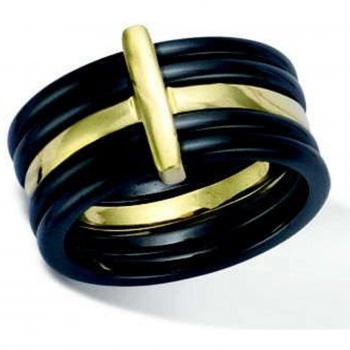 Black Ceramic Ring with Gold Plating – Choreography Design, 12 mm (58)