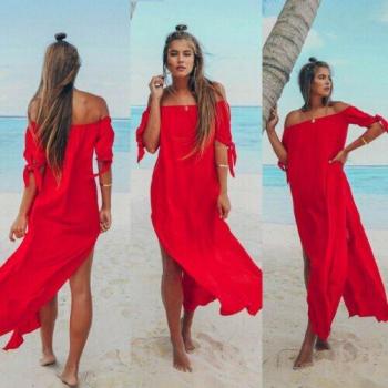 Solid Color Bohemian Beach Dress