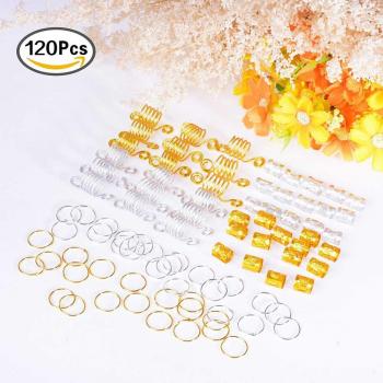 Perles de cheveux argentées, 120 pièces, micro anneaux et breloques